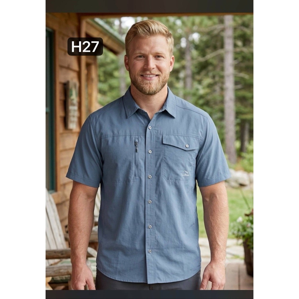LL Bean Men 2XL Slate Blue Ripstop Trail Shirt Short Sleeve Hiking Gorpcore Vent